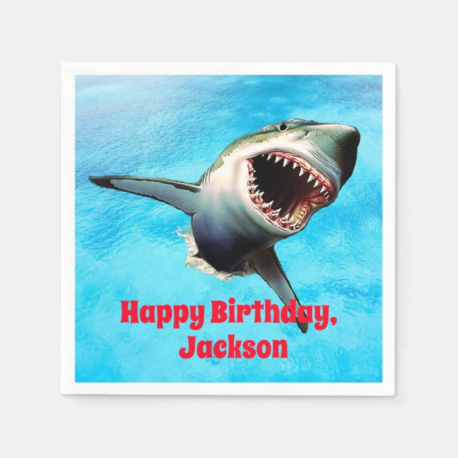 Scary Great White Shark Leaping Napkin (Front)