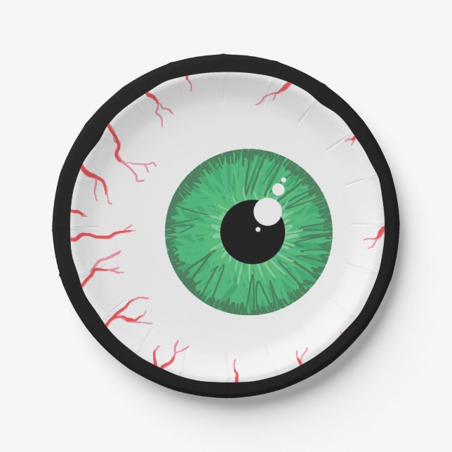 Scary green eyeball halloween paper plates (Front)