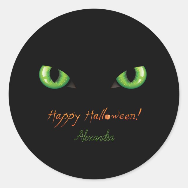 Scary Green  Eyes Happy Halloween Classic Round Sticker (Front)