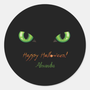 Scary Green  Eyes Happy Halloween Classic Round Sticker