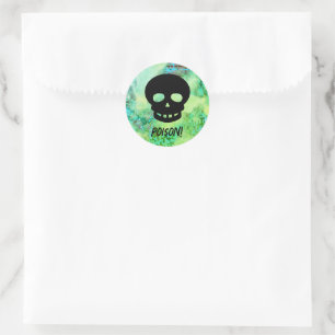 Scary Green POISON Black Skull Halloween Favour Classic Round Sticker