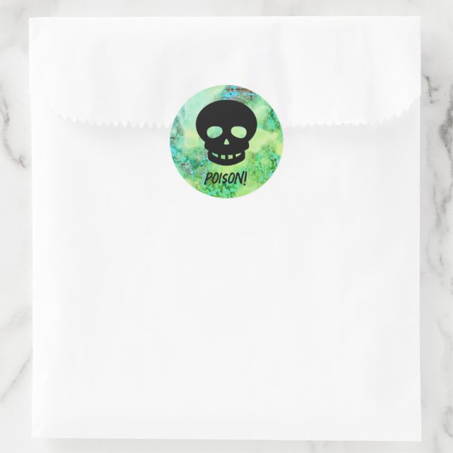 Scary Green POISON Black Skull Halloween Favour Classic Round Sticker (Bag)