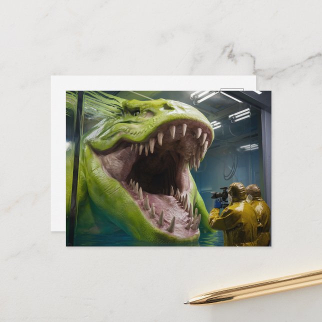 Scary Green Prehistoric Undersea Monster Postcard (Front/Back In Situ)