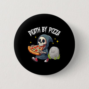 Scary Grim Reaper Eating Pizza Death By Pizza Vale 6 Cm Round Badge