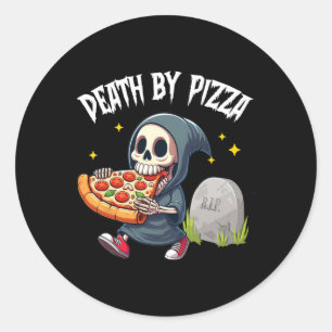 Scary Grim Reaper Eating Pizza Death By Pizza Vale Classic Round Sticker