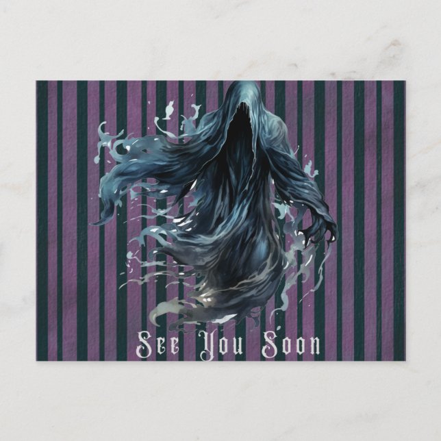 Scary Grim Reaper Purple and Black Halloween Holiday Postcard (Front)