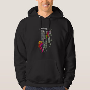 Scary Grim Reaper Skeleton Death Riding Unicorn T Hoodie