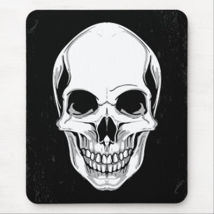Scary Grinning Skull On Grunge Background Mouse Mat