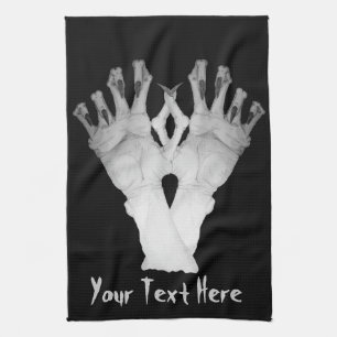 Scary gruesome gnarled monster hand tea towel
