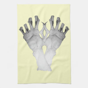 Scary gruesome monster gnarled hand tea towel