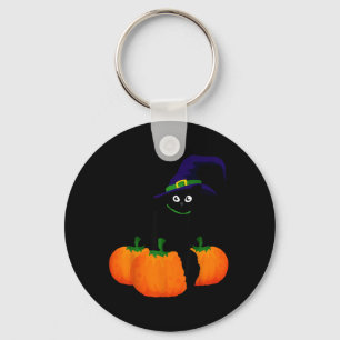 Scary Halloween Black Cat And Pumpkin Funny Design Key Ring