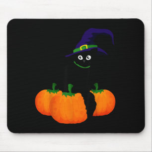 Scary Halloween Black Cat And Pumpkin Funny Design Mouse Mat