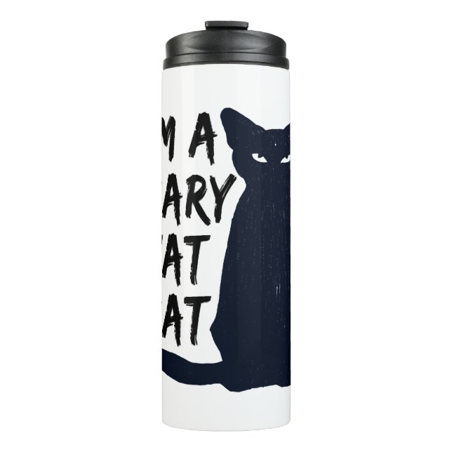 Scary Halloween Black Cat Design graphic Thermal Tumbler (Front)