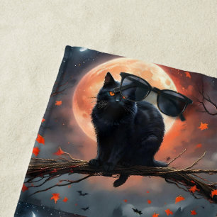 Scary Halloween Black Cat Moonlight, Beach Towel