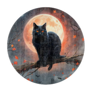 Scary Halloween Black Cat Moonlight, Cutting Board