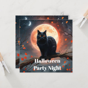 Scary Halloween Black Cat Moonlight,  Invitation
