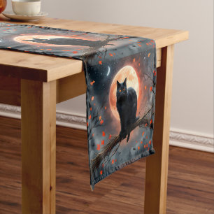 Scary Halloween Black Cat Moonlight,  Short Table Runner
