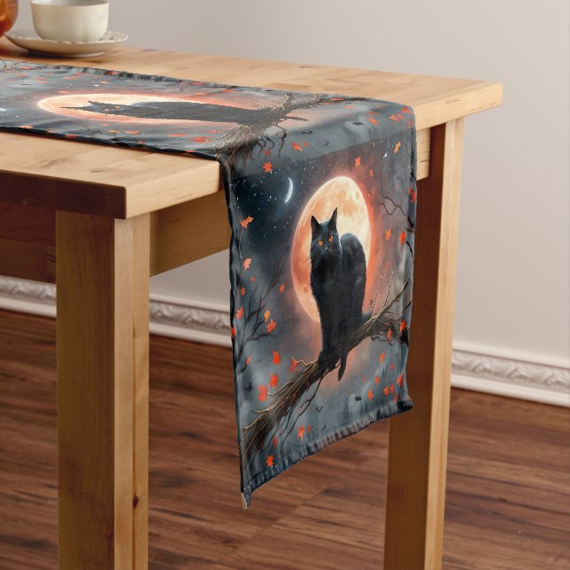 Scary Halloween Black Cat Moonlight,  Short Table Runner (In Situ)