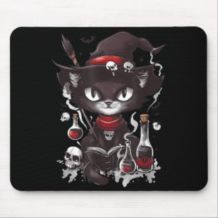 Scary Halloween Black Cat Salem Apothecary Mouse Mat