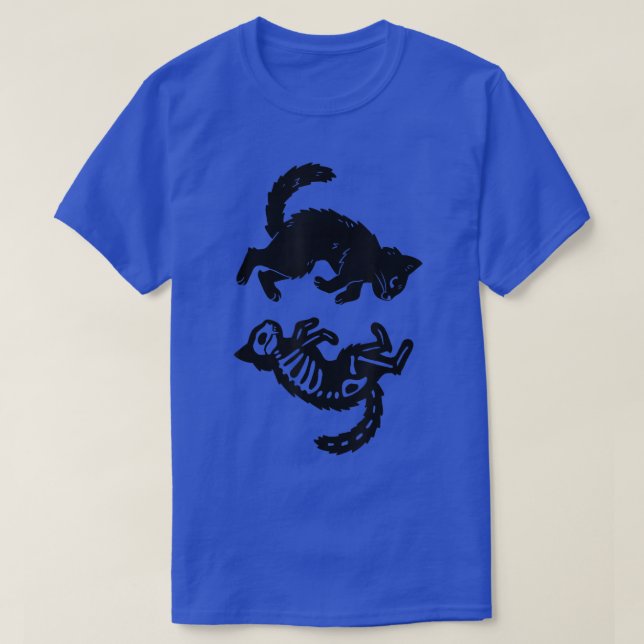 Scary Halloween Black Cat skeleton Costume  T-Shirt (Design Front)