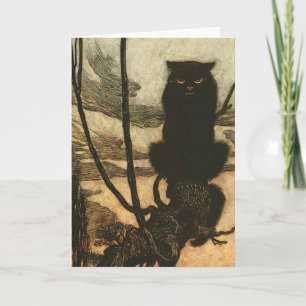 Scary Halloween Black Cat Vintage Rackham Card