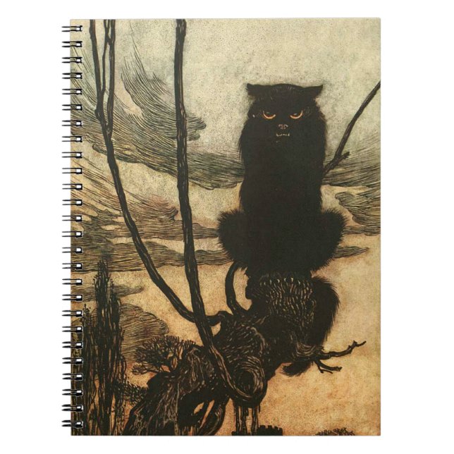 Scary Halloween Black Cat Vintage Rackham Notebook (Front)
