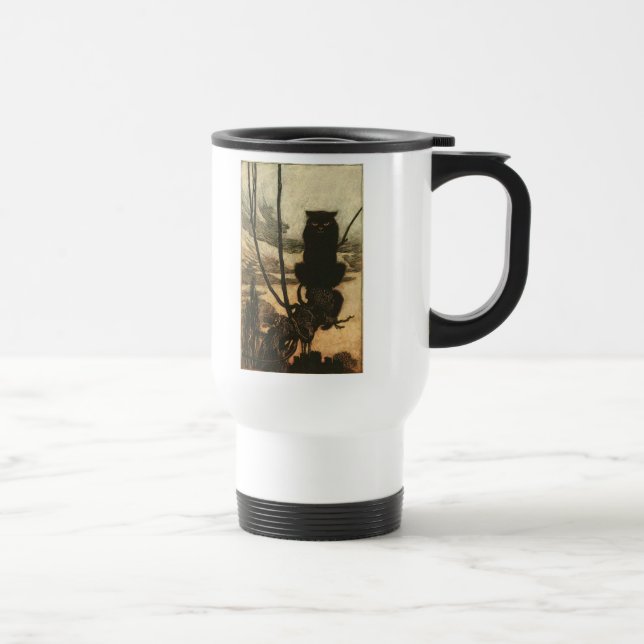 Scary Halloween Black Cat Vintage Rackham Travel Mug (Right)