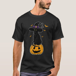 Scary Halloween Black Cat Witch Hat Cat Owners Jac T-Shirt