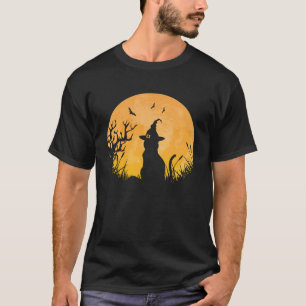 Scary Halloween Black Cat Witch Hat Full Moon Vint T-Shirt