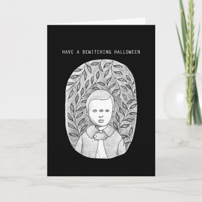 Scary Halloween Boy creepy Horror Art Greeting   Card (Front)