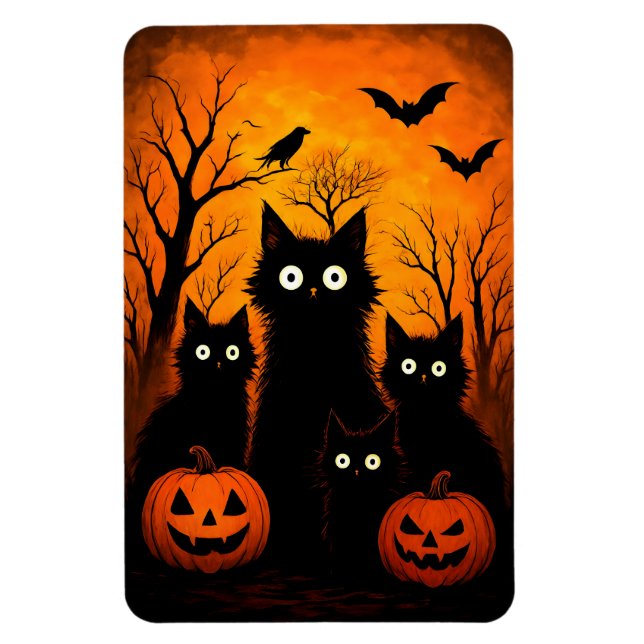 Scary Halloween Cats and Bats Design | Dark Horror Magnet (Vertical)