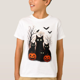 Scary Halloween Cats and Bats Design Dark Horror T-Shirt