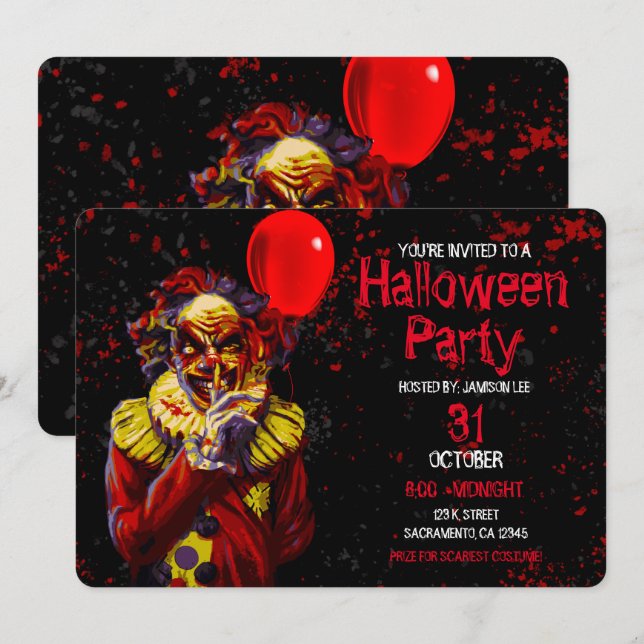 Scary Halloween Clown Costume Party Invitation (Front/Back)