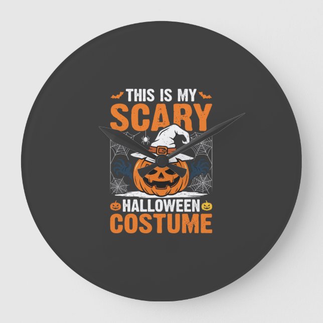 Scary Halloween Costume Pumpkin Witch Hat Design_1 Large Clock (Front)