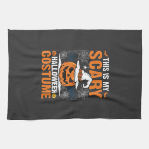 Scary Halloween Costume Pumpkin Witch Hat Design_1 Tea Towel