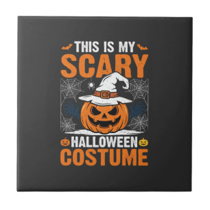 Scary Halloween Costume Pumpkin Witch Hat Design_1 Tile
