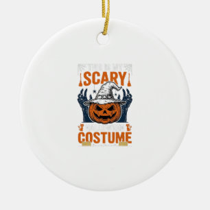 Scary Halloween Costume Pumpkin Witch Hat Shirt_1 Ceramic Tree Decoration