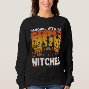 Scary Halloween design with witch witch broom bat Sweatshirt