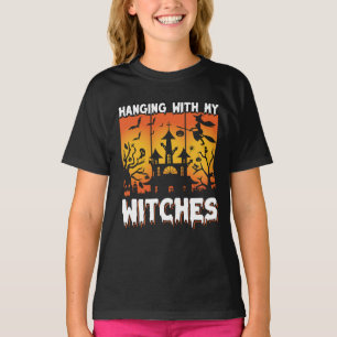 Scary Halloween design with witch witch broom bat T-Shirt