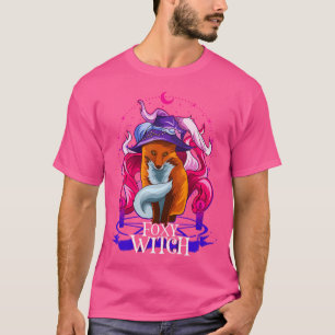Scary Halloween Foxy Witch Witch Hat And Moon Fox T-Shirt