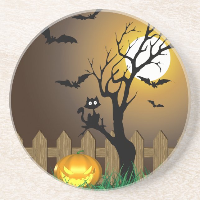 Scary Halloween Garden Scene Coaster (Front)