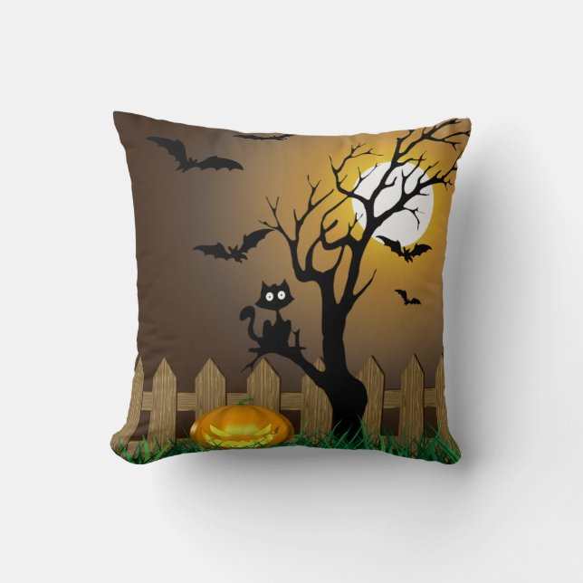 Scary Halloween Garden Scene Cushion (Front)