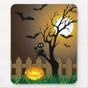 Scary Halloween Garden Scene Mouse Mat