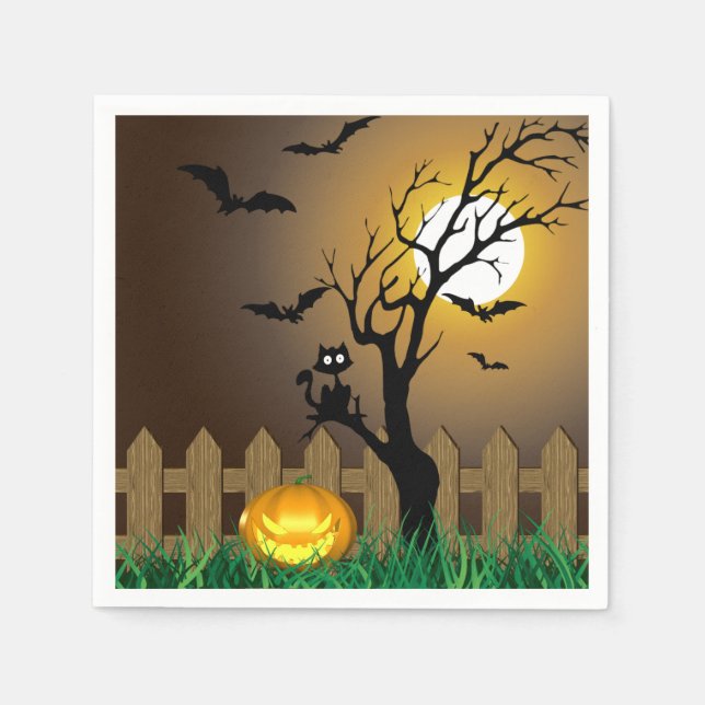 Scary Halloween Garden Scene Napkin (Front)