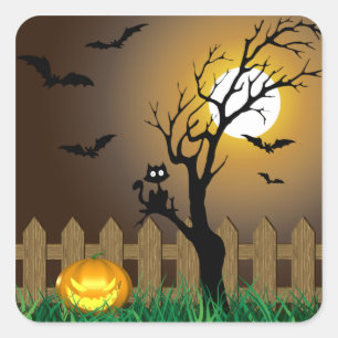 Scary Halloween Garden Scene Square Sticker