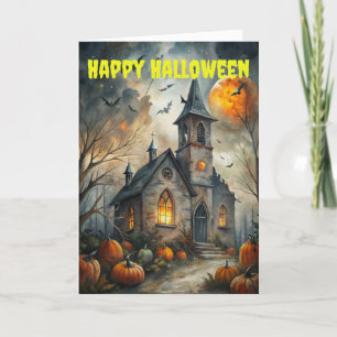 Scary Halloween Haunted House Holiday Card