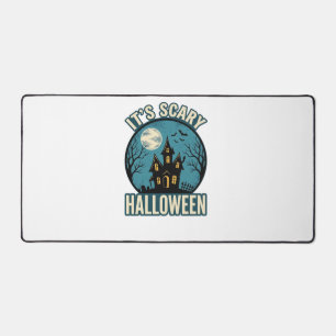 Scary Halloween Haunted House Vintage Shirt Design Desk Mat