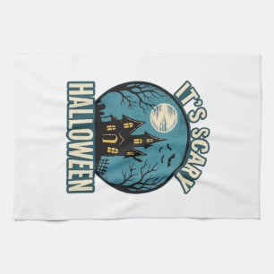 Scary Halloween Haunted House Vintage Shirt Design Tea Towel