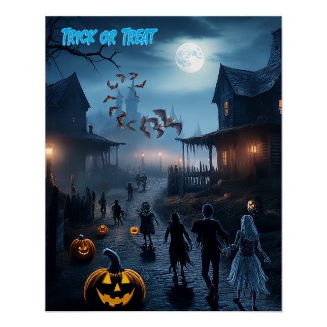 Scary Halloween Haunted Town Trick or Treat Poster (Front)