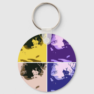 Scary Halloween House Key Ring